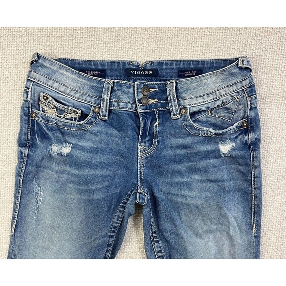 Vigoss Jeans The Chelsea Boot Cut Women's Size 7/8 Stretch Distressed Blue Denim - Picture 2 of 15